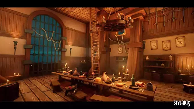 Stylized Pirate Tavern Modular Low-poly 3D model