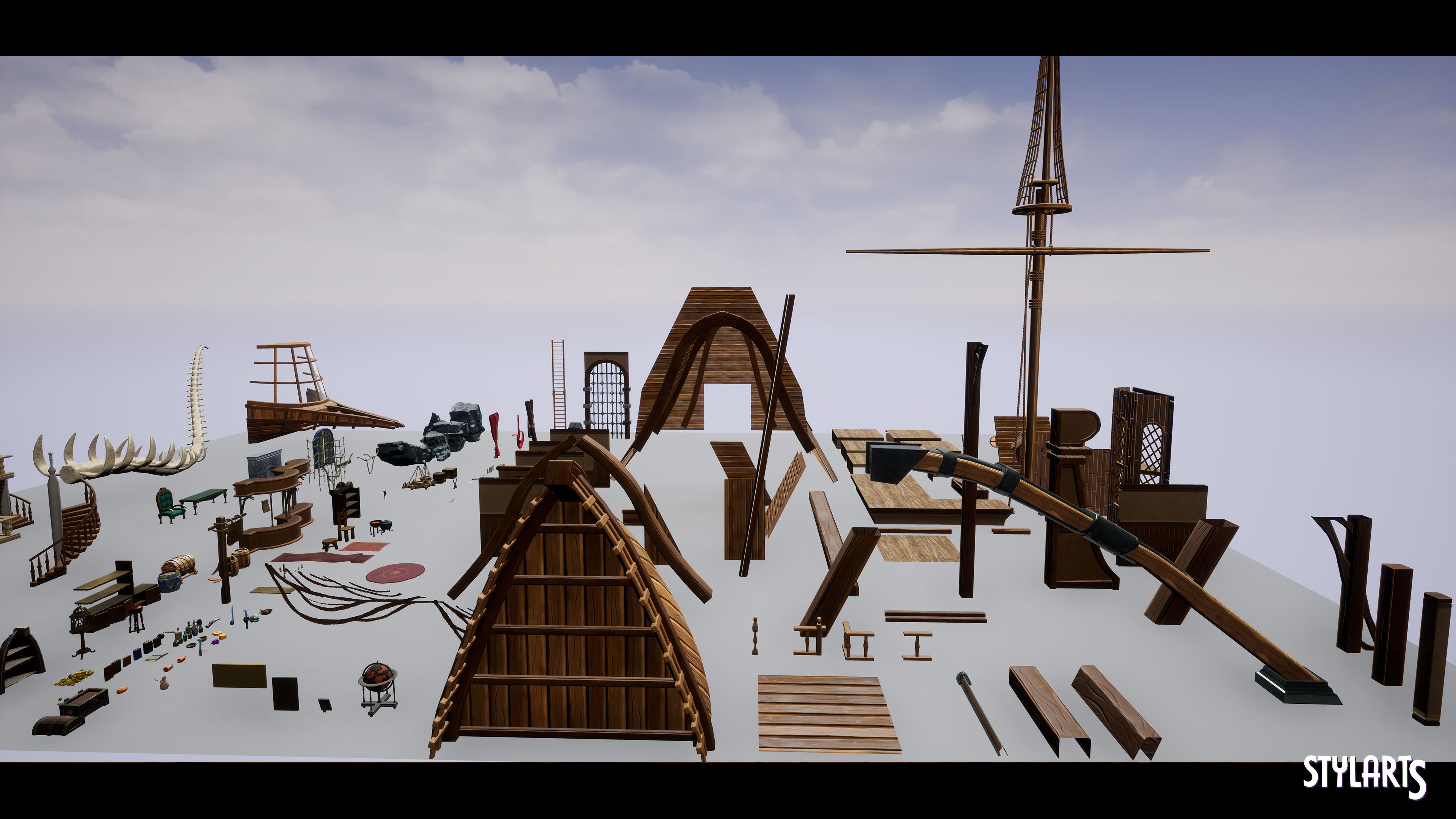 Stylized Pirate Tavern Modular Low-poly 3D model_10