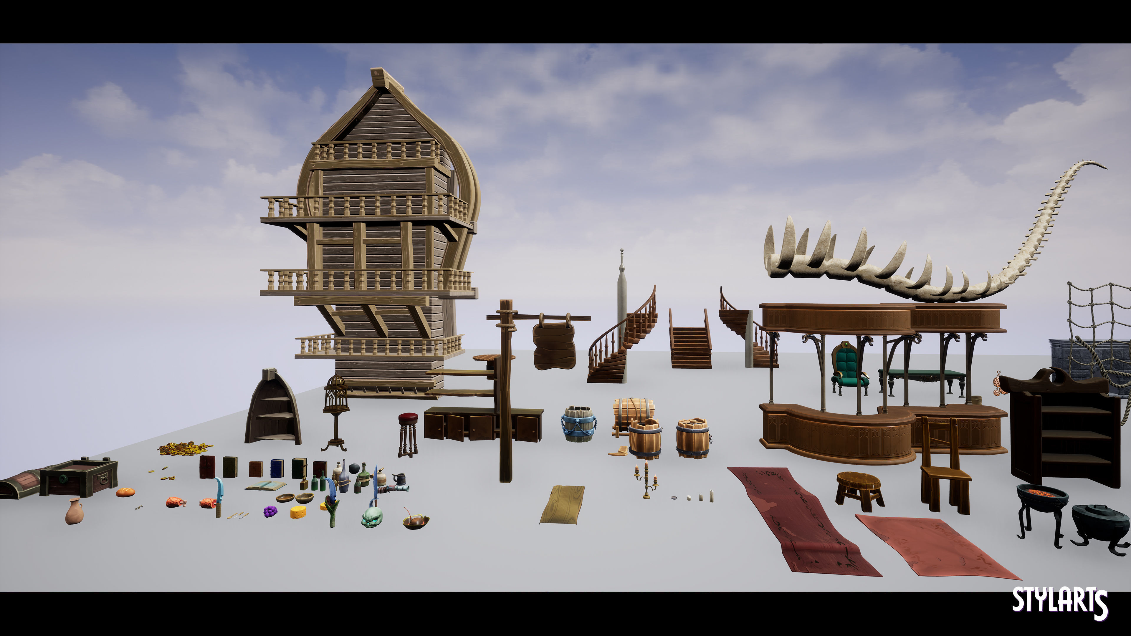 Stylized Pirate Tavern Modular Low-poly 3D model_11