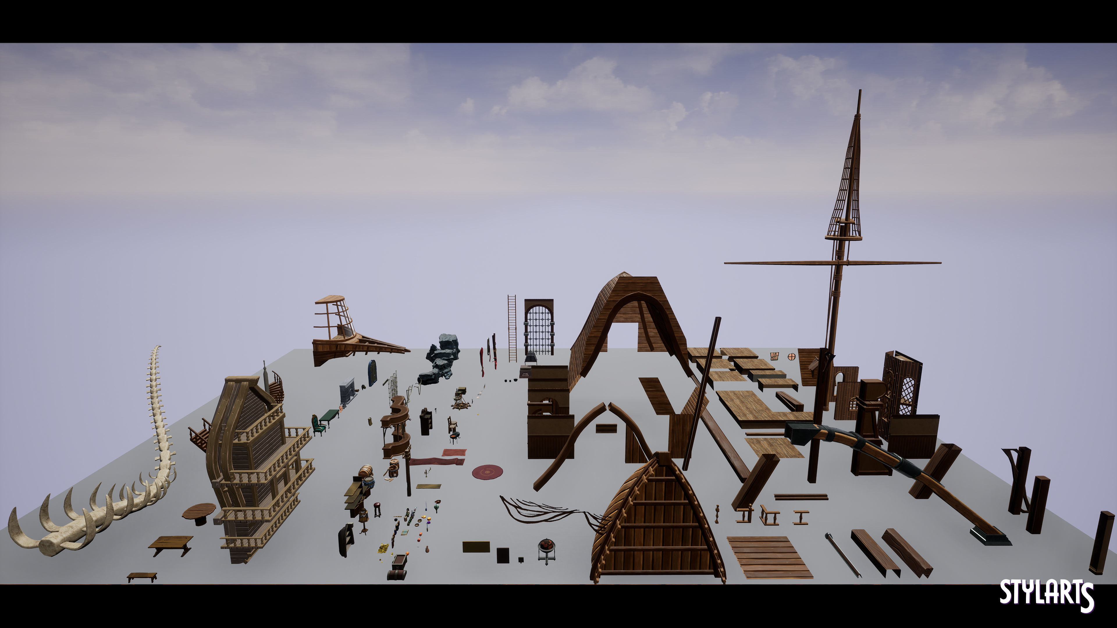 Stylized Pirate Tavern Modular Low-poly 3D model_7