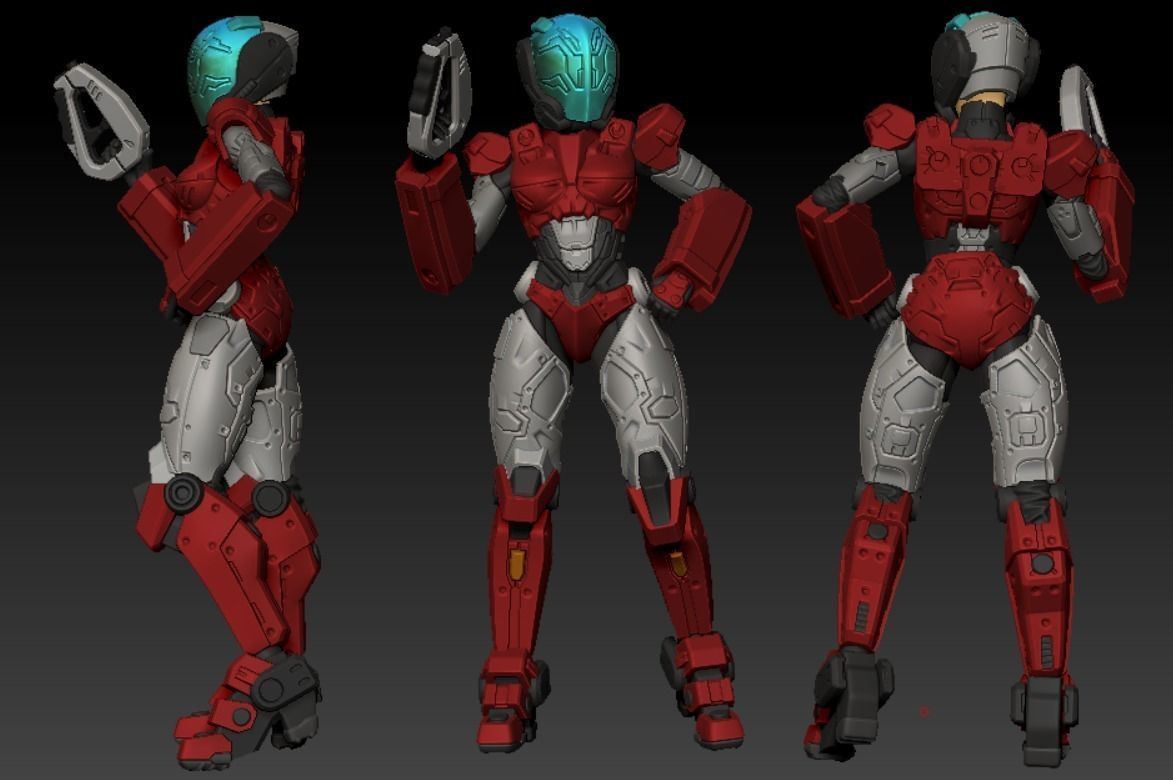 Scifi Lady Elite Soldier 100mm 3D print model_5