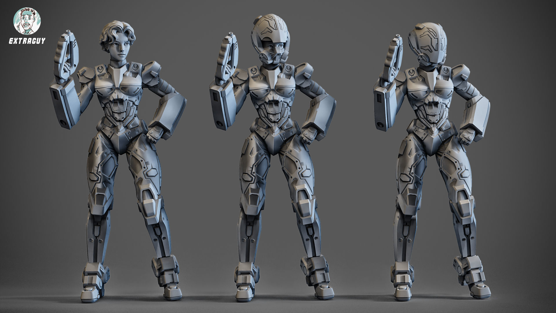 Scifi Lady Elite Soldier 100mm 3D print model_1