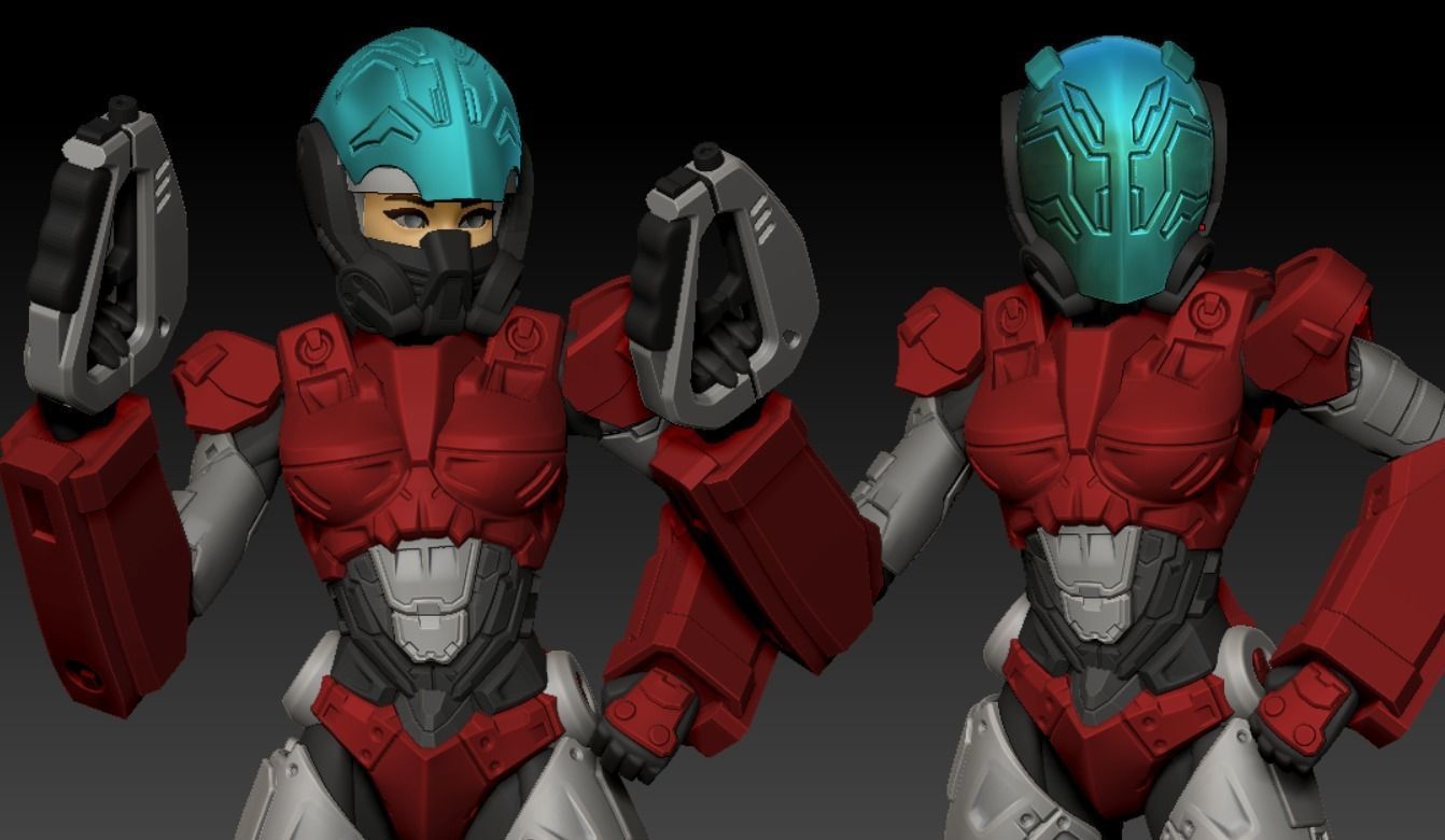 Scifi Lady Elite Soldier 100mm 3D print model_3