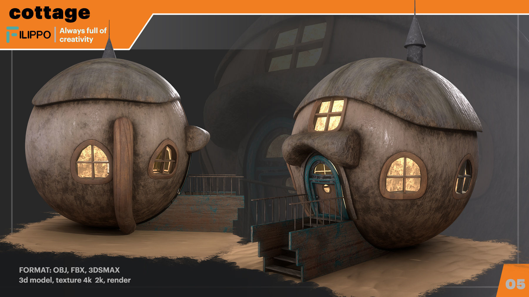 cottage Low-poly 3D model_1