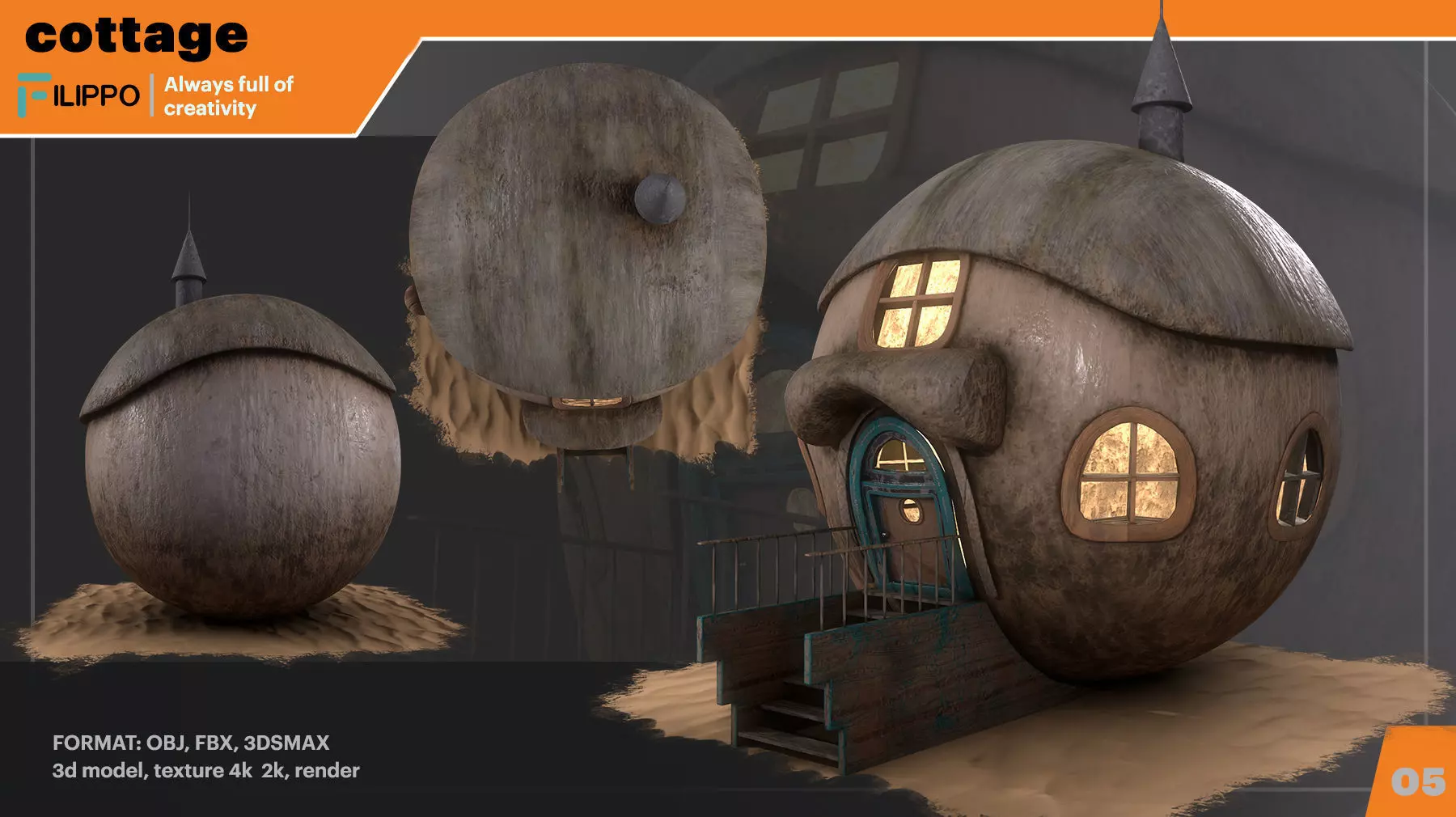 cottage Low-poly 3D model_0