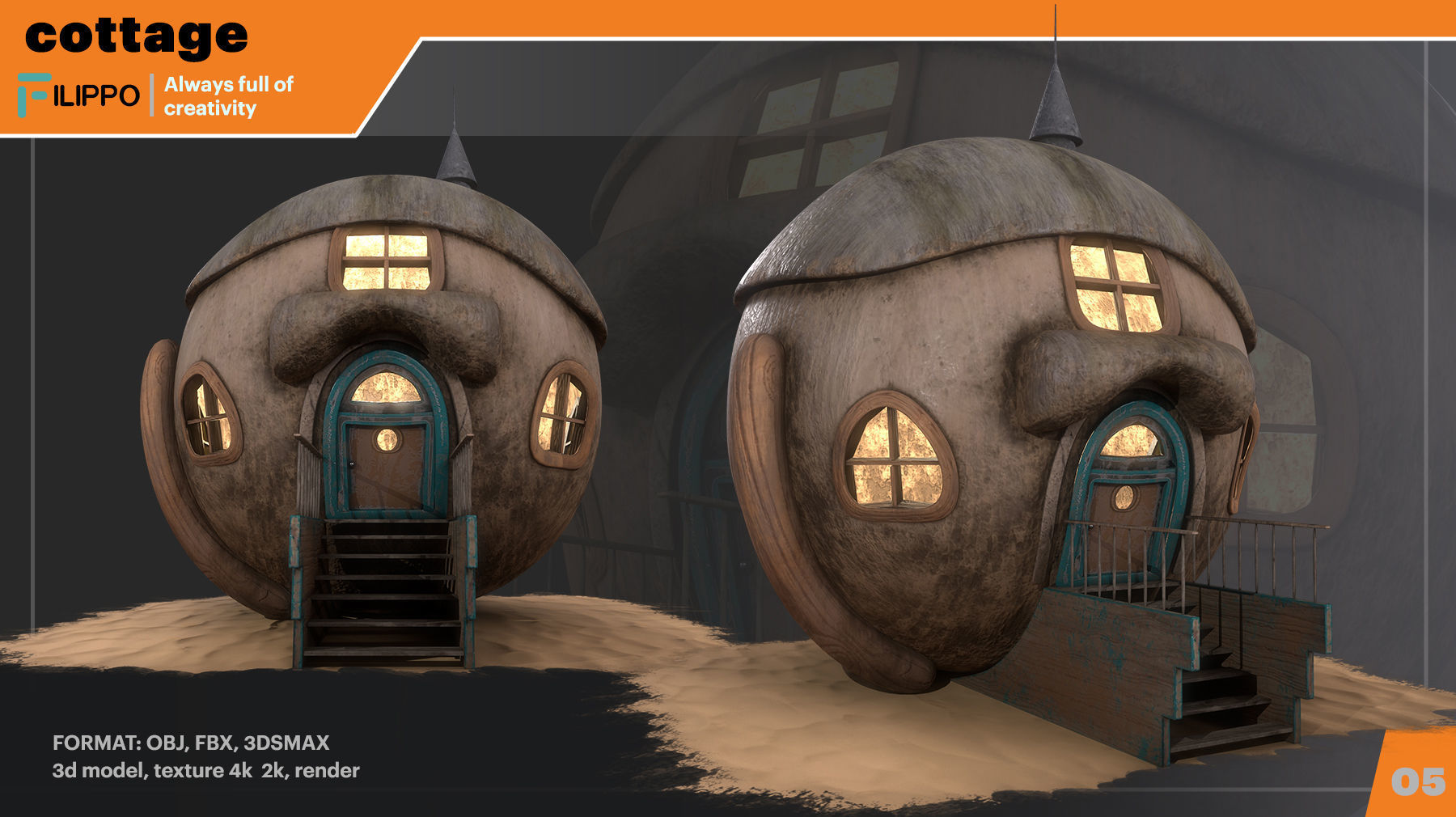 cottage Low-poly 3D model_2