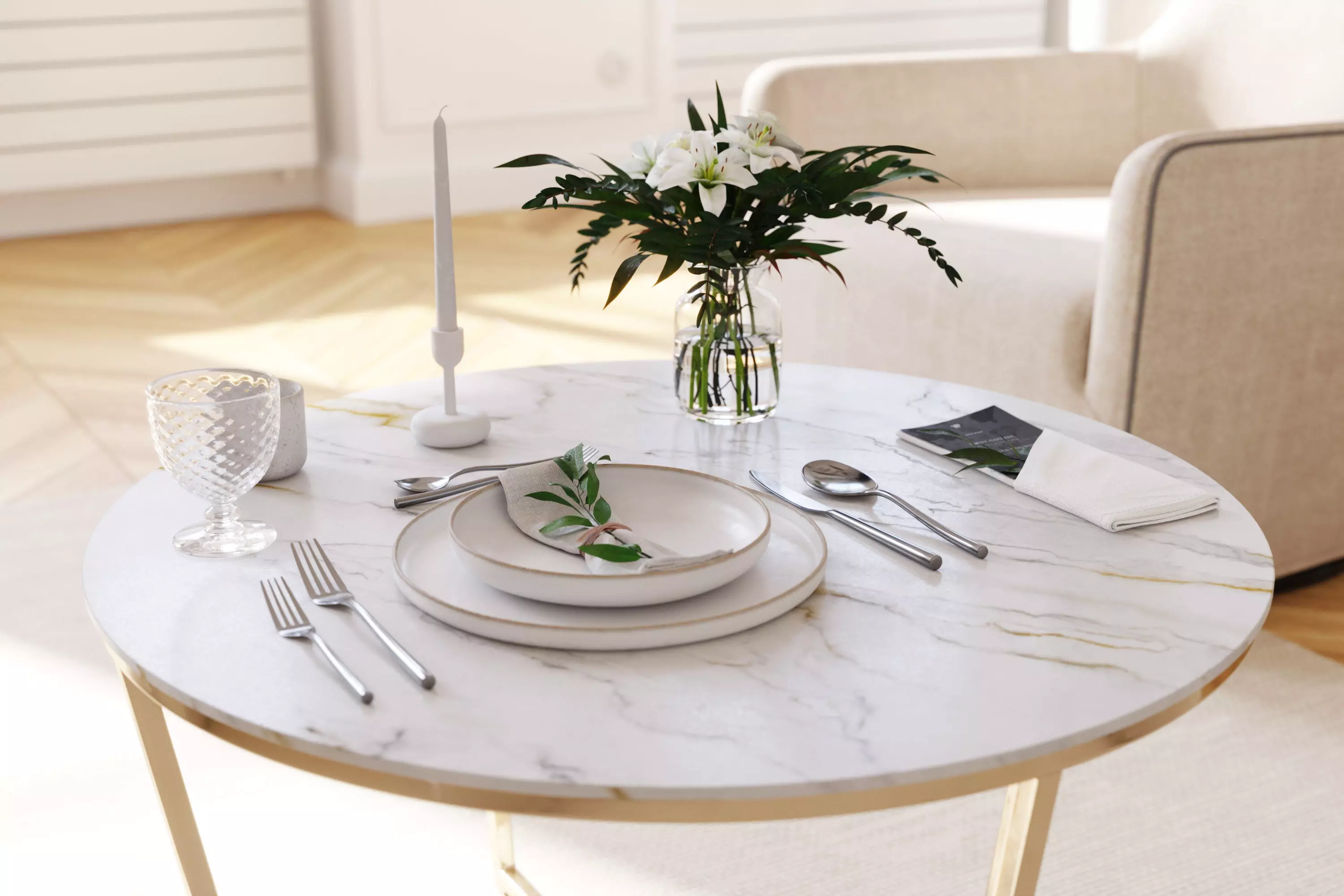 Classic restaurant table setting tableware 3D model_0