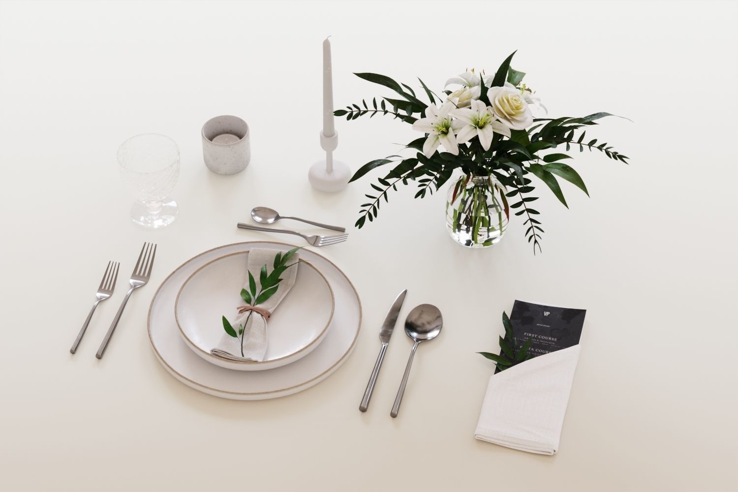 Classic restaurant table setting tableware 3D model_1