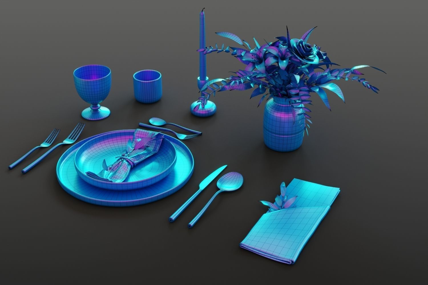 Classic restaurant table setting tableware 3D model_11