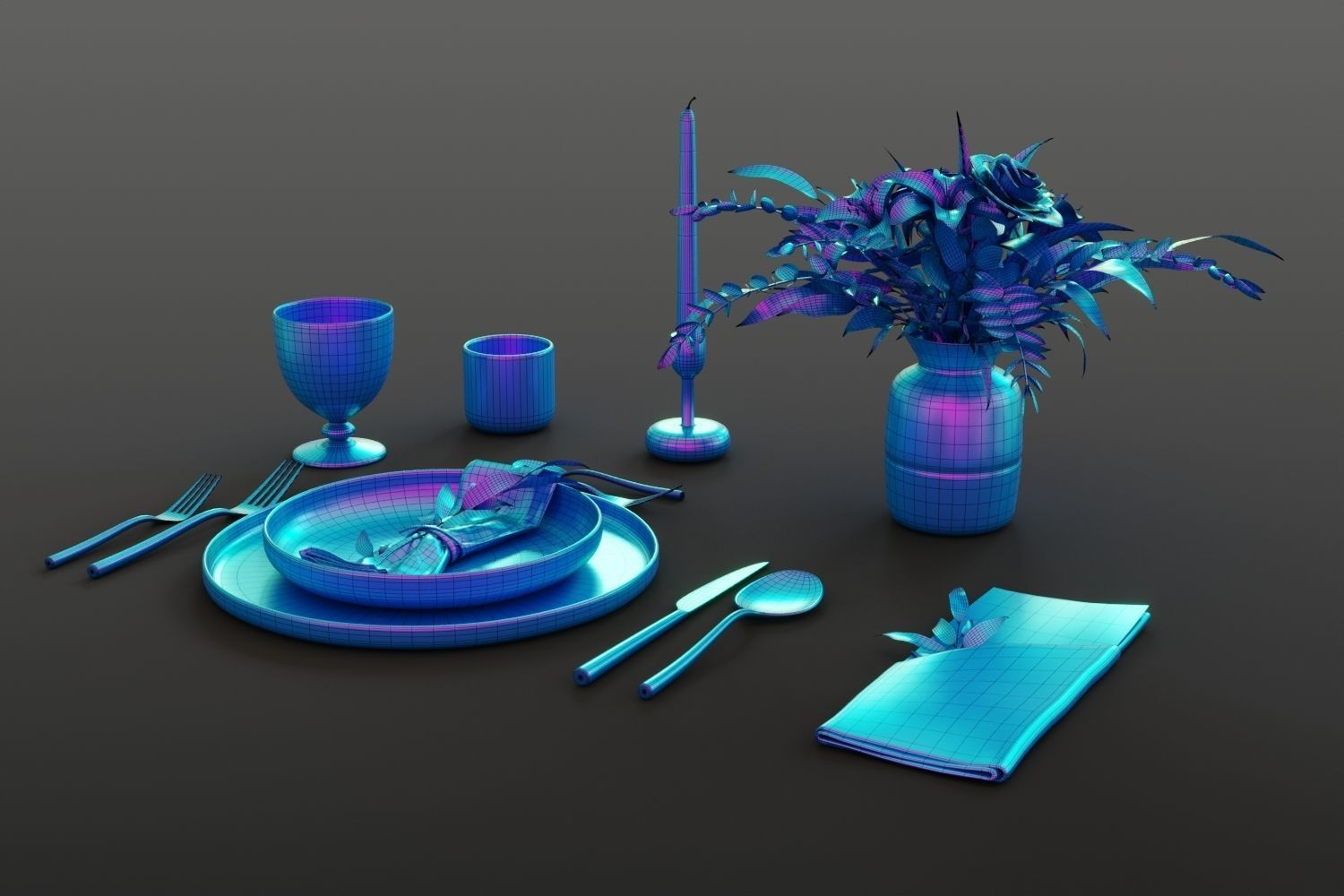 Classic restaurant table setting tableware 3D model_15