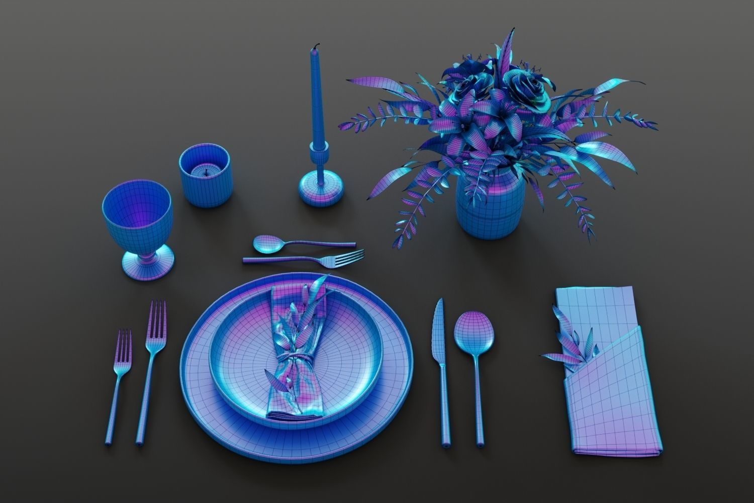 Classic restaurant table setting tableware 3D model_14