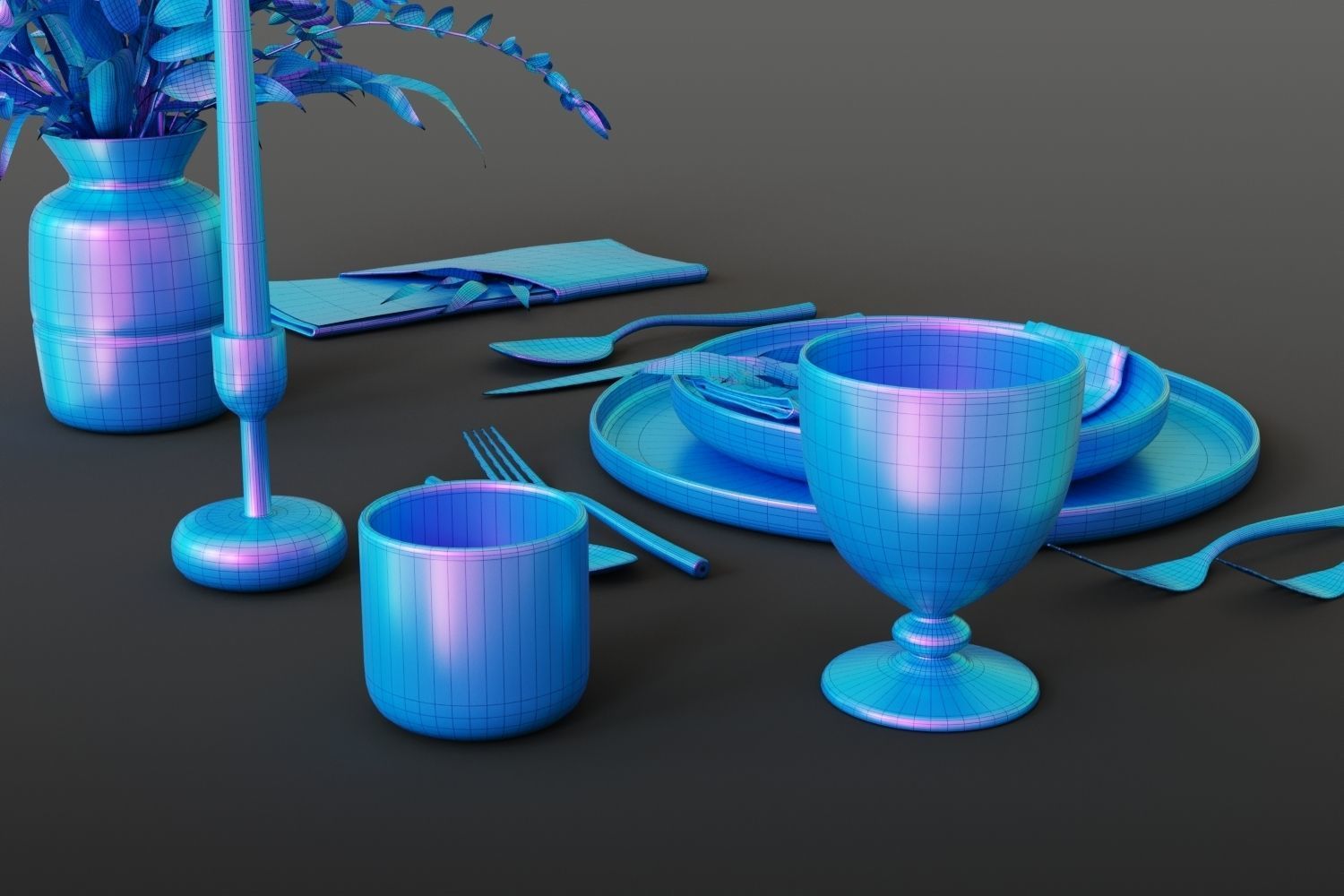 Classic restaurant table setting tableware 3D model_12