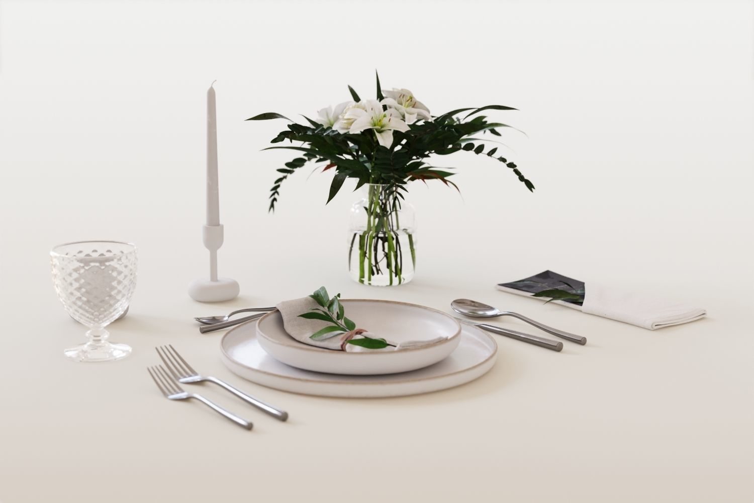 Classic restaurant table setting tableware 3D model_10