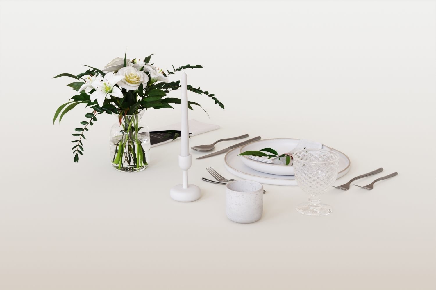 Classic restaurant table setting tableware 3D model_2