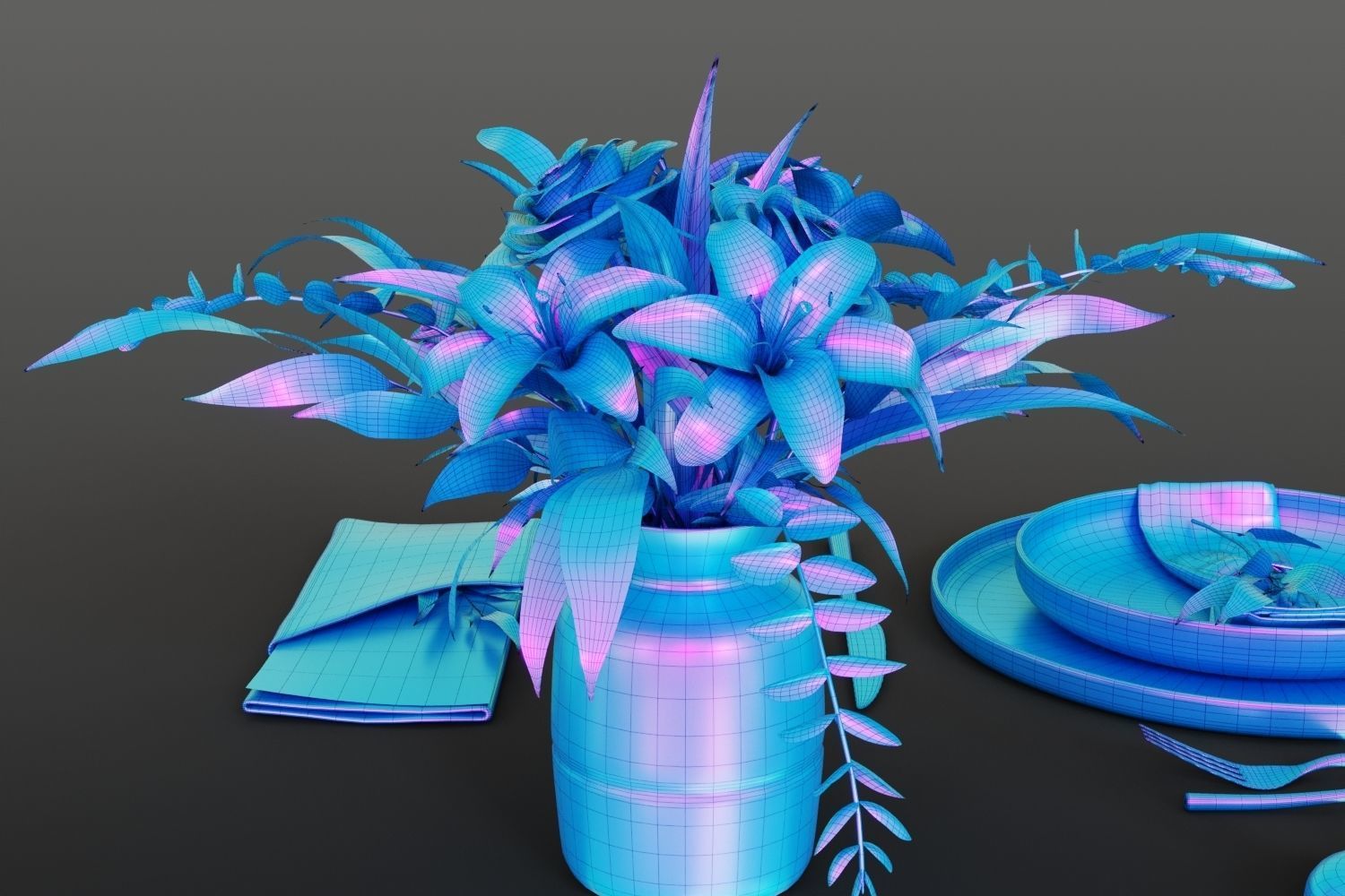 Classic restaurant table setting tableware 3D model_13