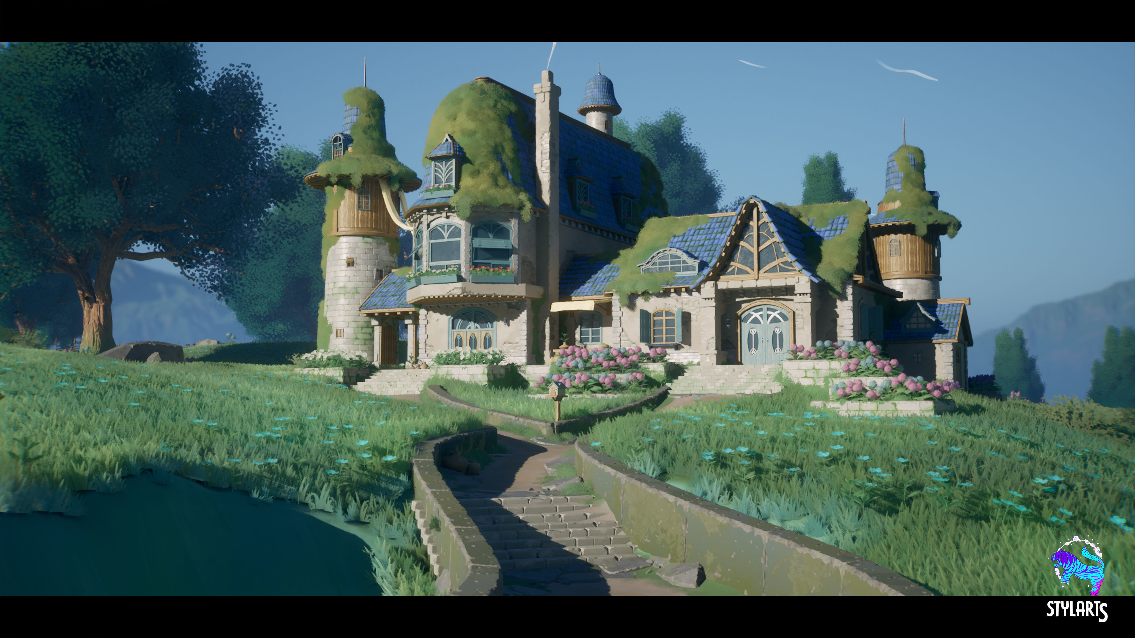 Stylized Azure Hillside Low-poly 3D model_2