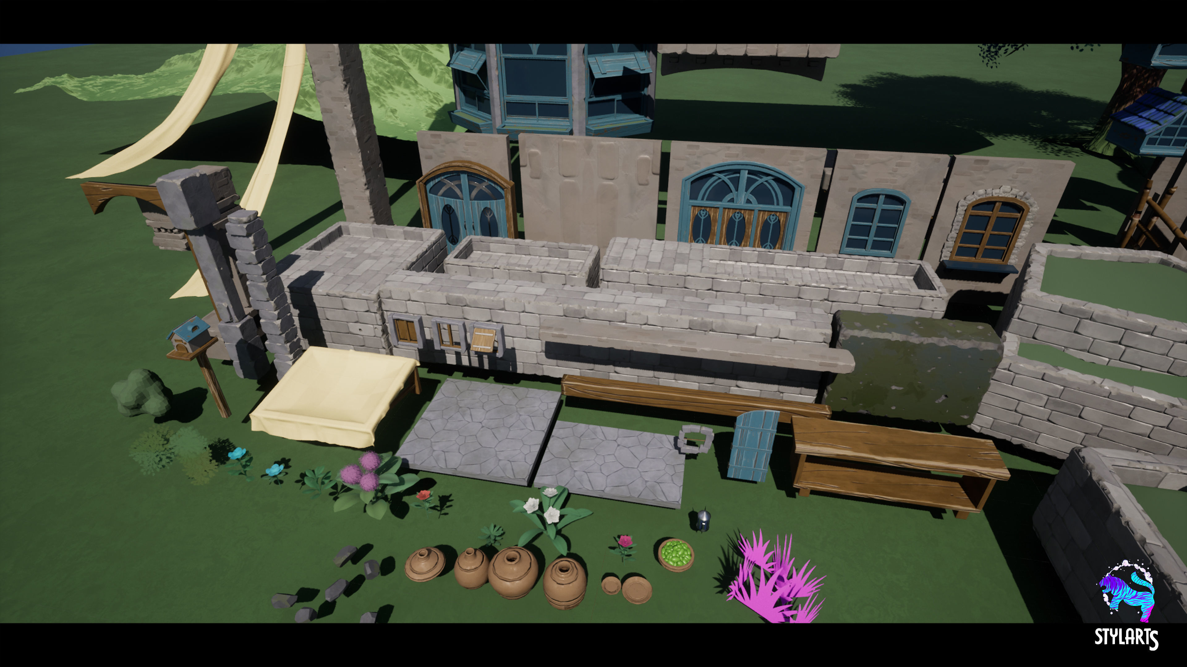 Stylized Azure Hillside Low-poly 3D model_10