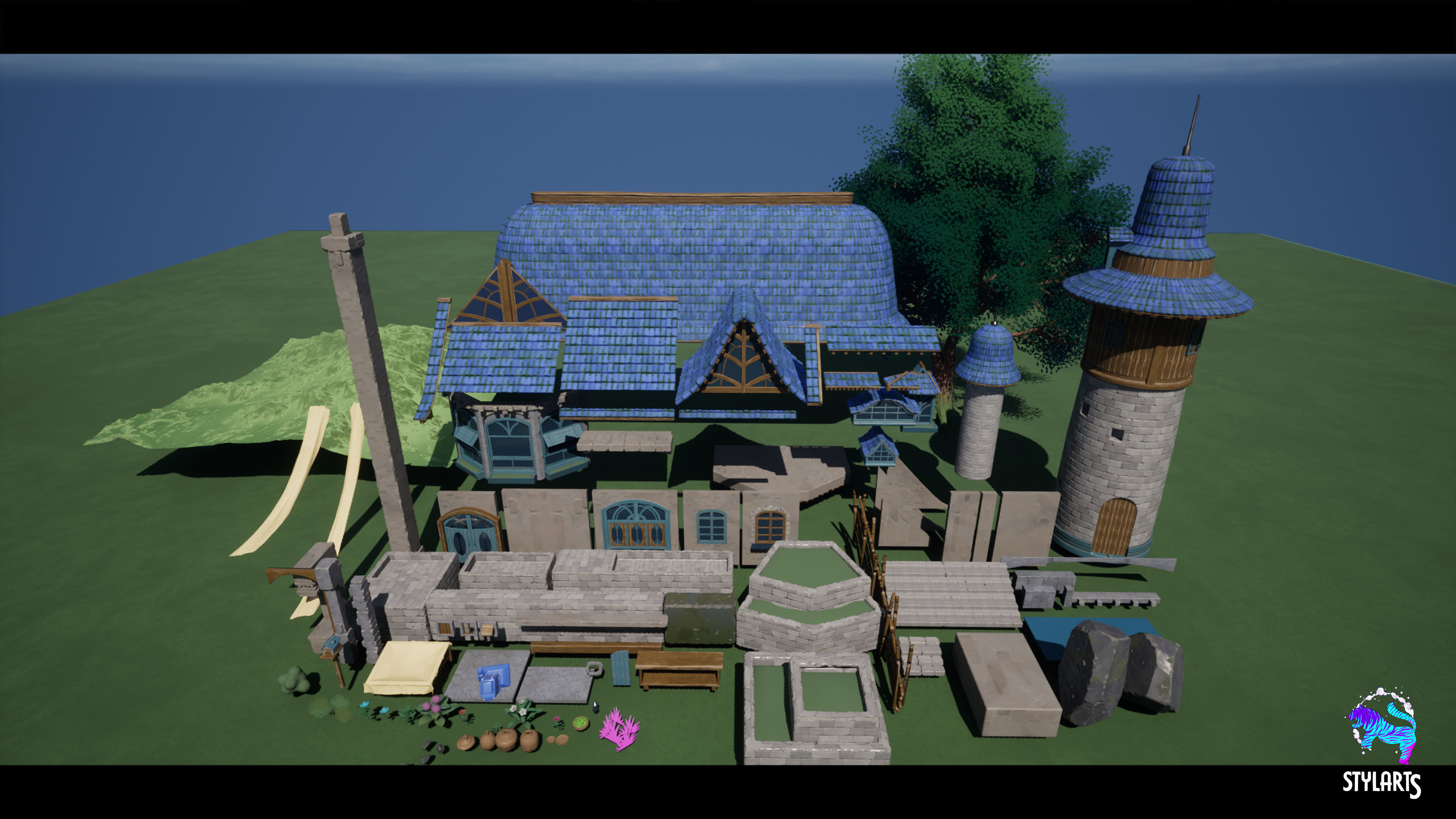 Stylized Azure Hillside Low-poly 3D model_9