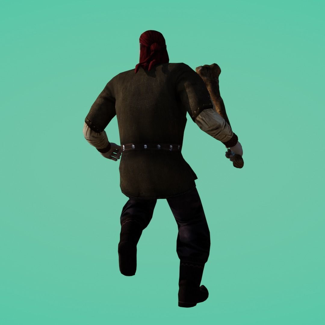 Kambar Batyr with Cudgel Character Animated Low-poly 3D model_3