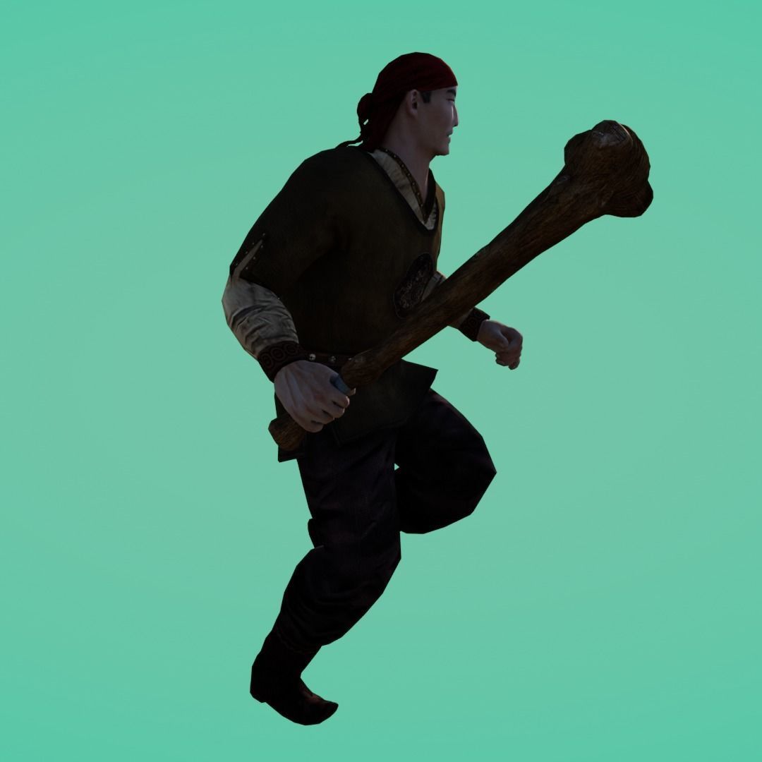 Kambar Batyr with Cudgel Character Animated Low-poly 3D model_2