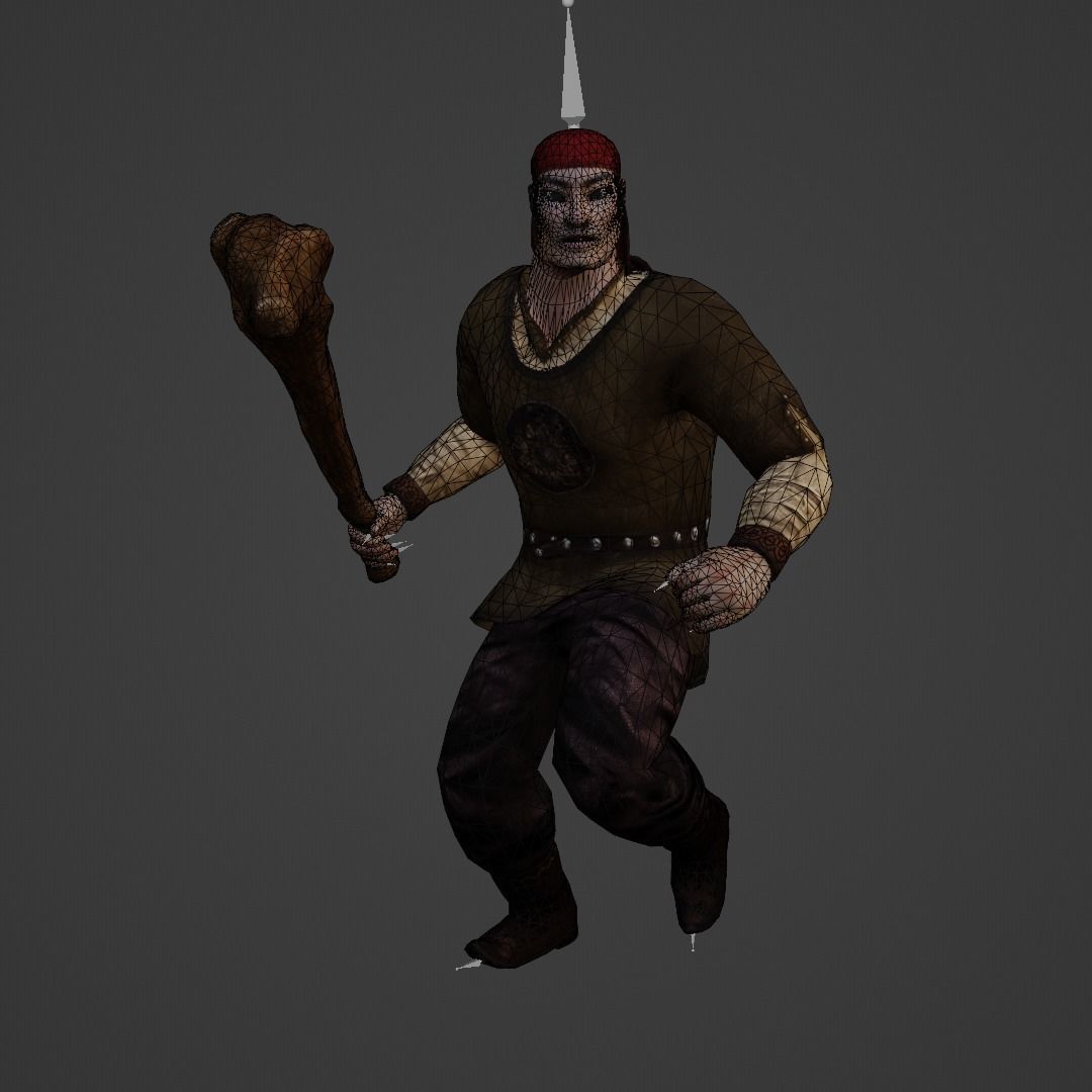 Kambar Batyr with Cudgel Character Animated Low-poly 3D model_5