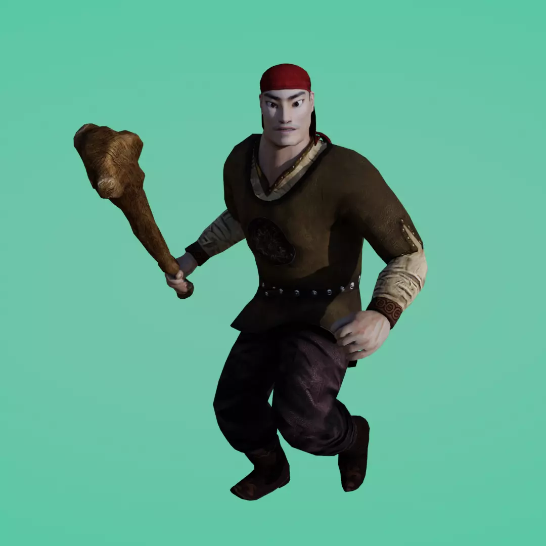 Kambar Batyr with Cudgel Character Animated Low-poly 3D model_0