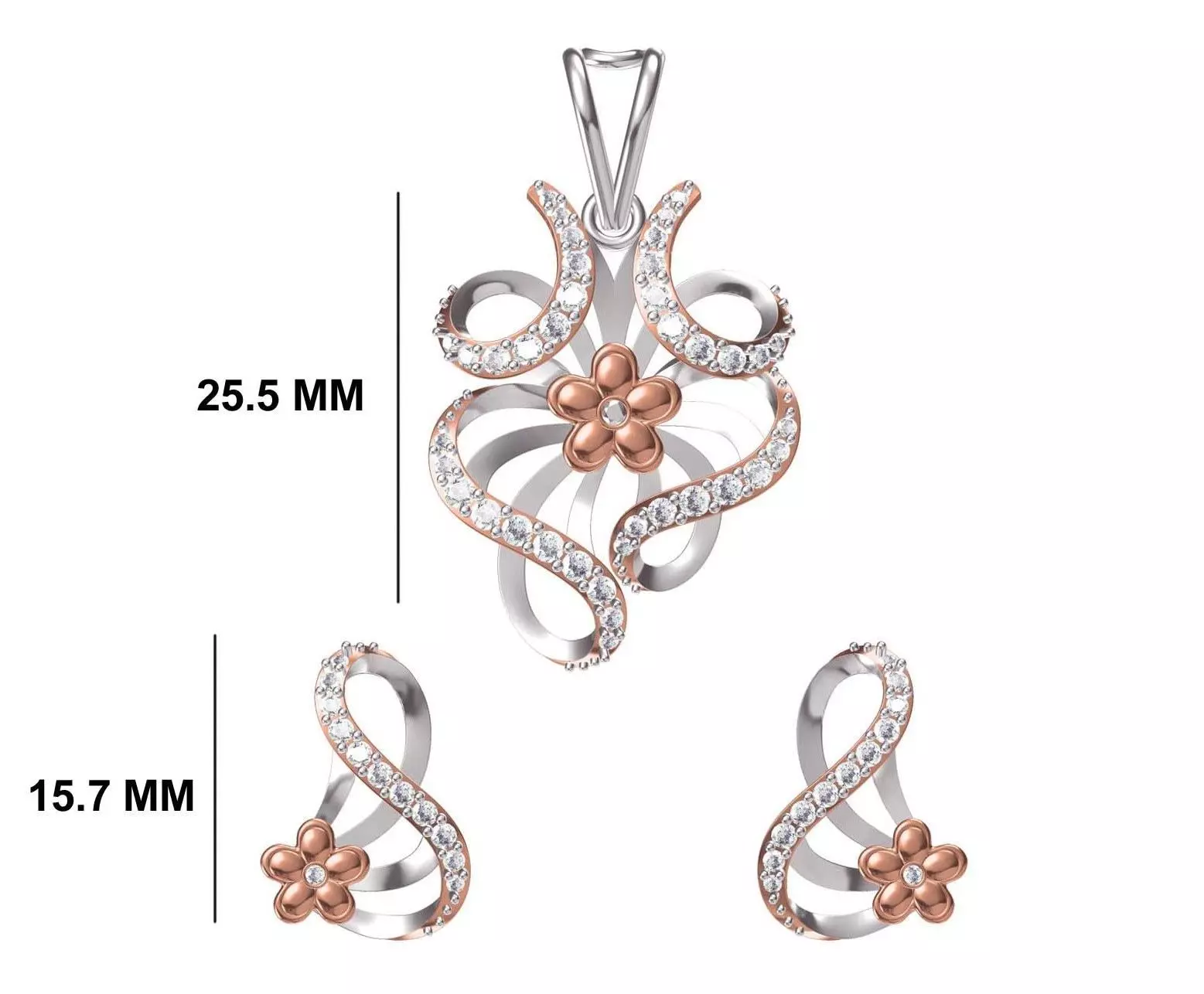 Women Earring Pendant Set STL JCD Details 3D print model_0