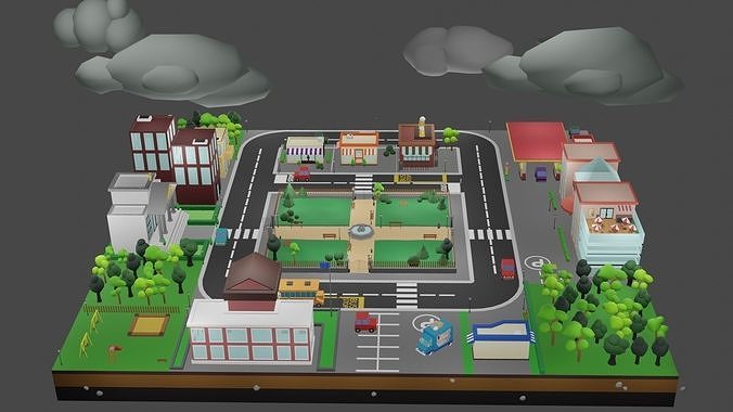 Big 3D Cartoon Toon City Low-poly 3D model
