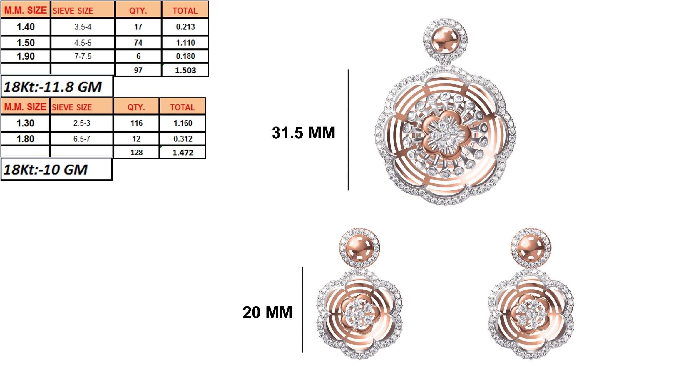 Women Earring Pendant Set STL JCD Details 3D print model_1