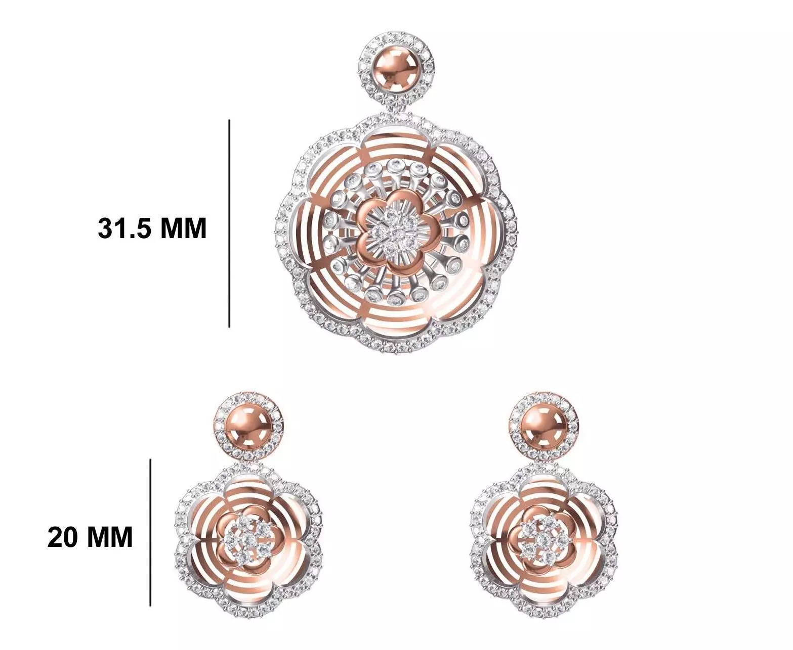 Women Earring Pendant Set STL JCD Details 3D print model_0