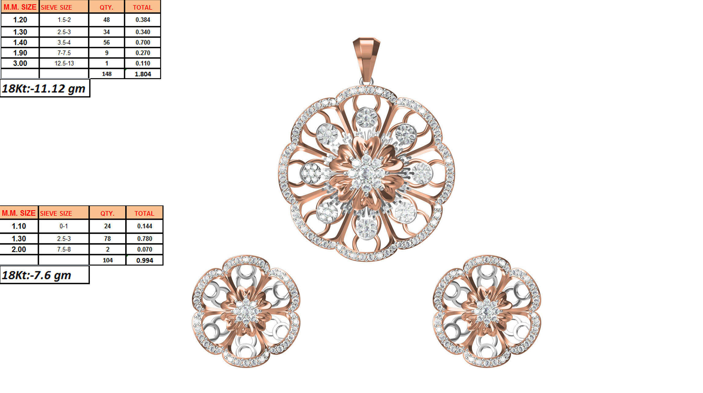 Women Earring Pendant Set STL JCD Details 3D print model_1