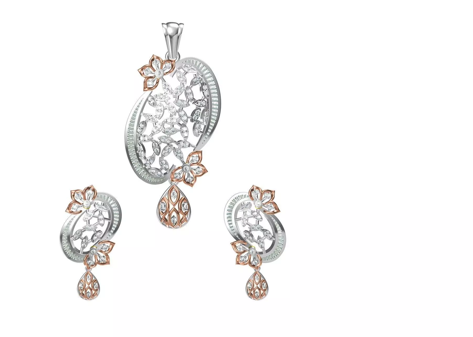 Women Earring Pendant Set STL JCD Details 3D print model_0