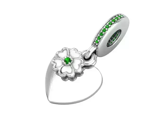 heart dangle charm with flower enamel