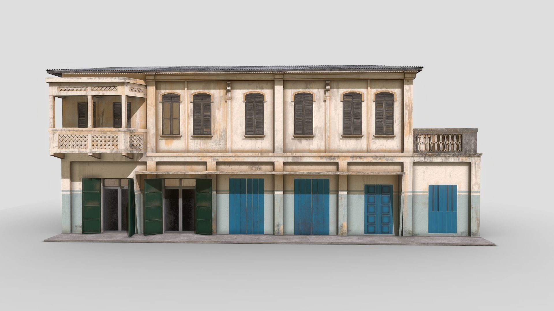 Colonial Building Low-poly 3D model_2