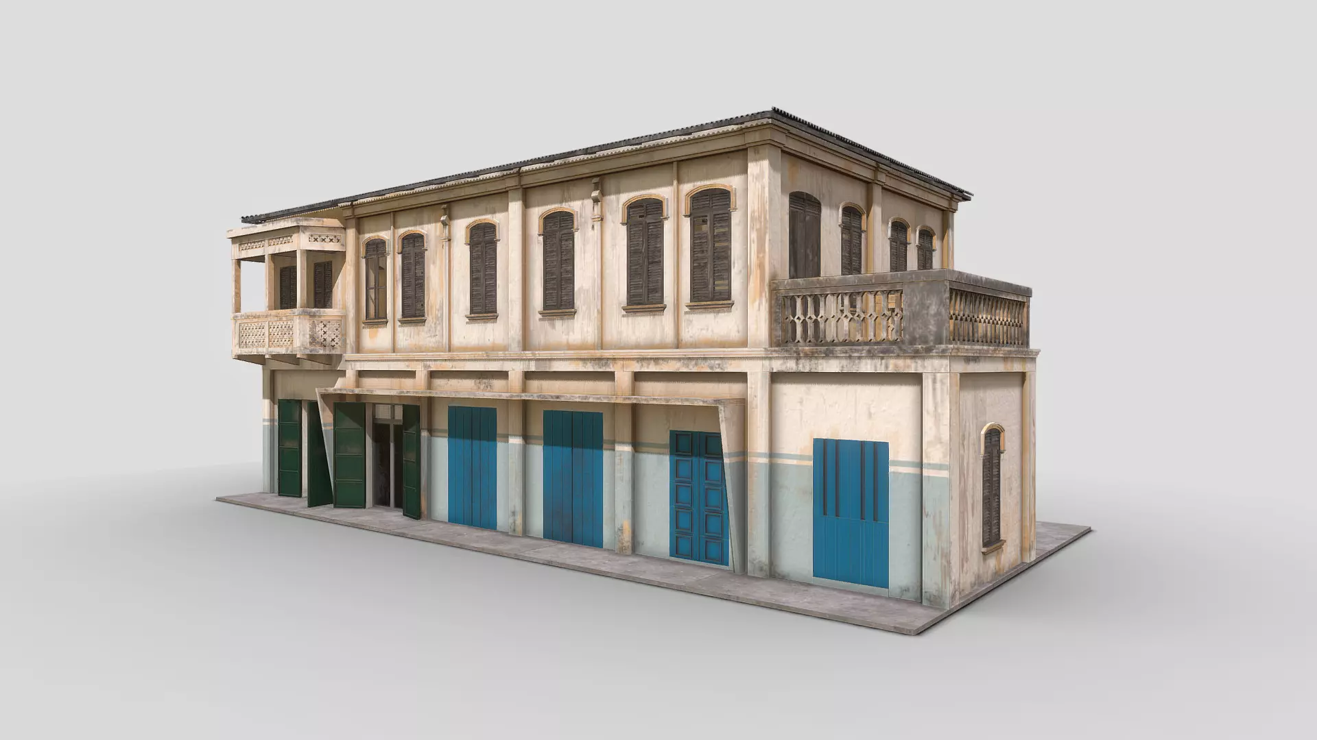 Colonial Building Low-poly 3D model_0