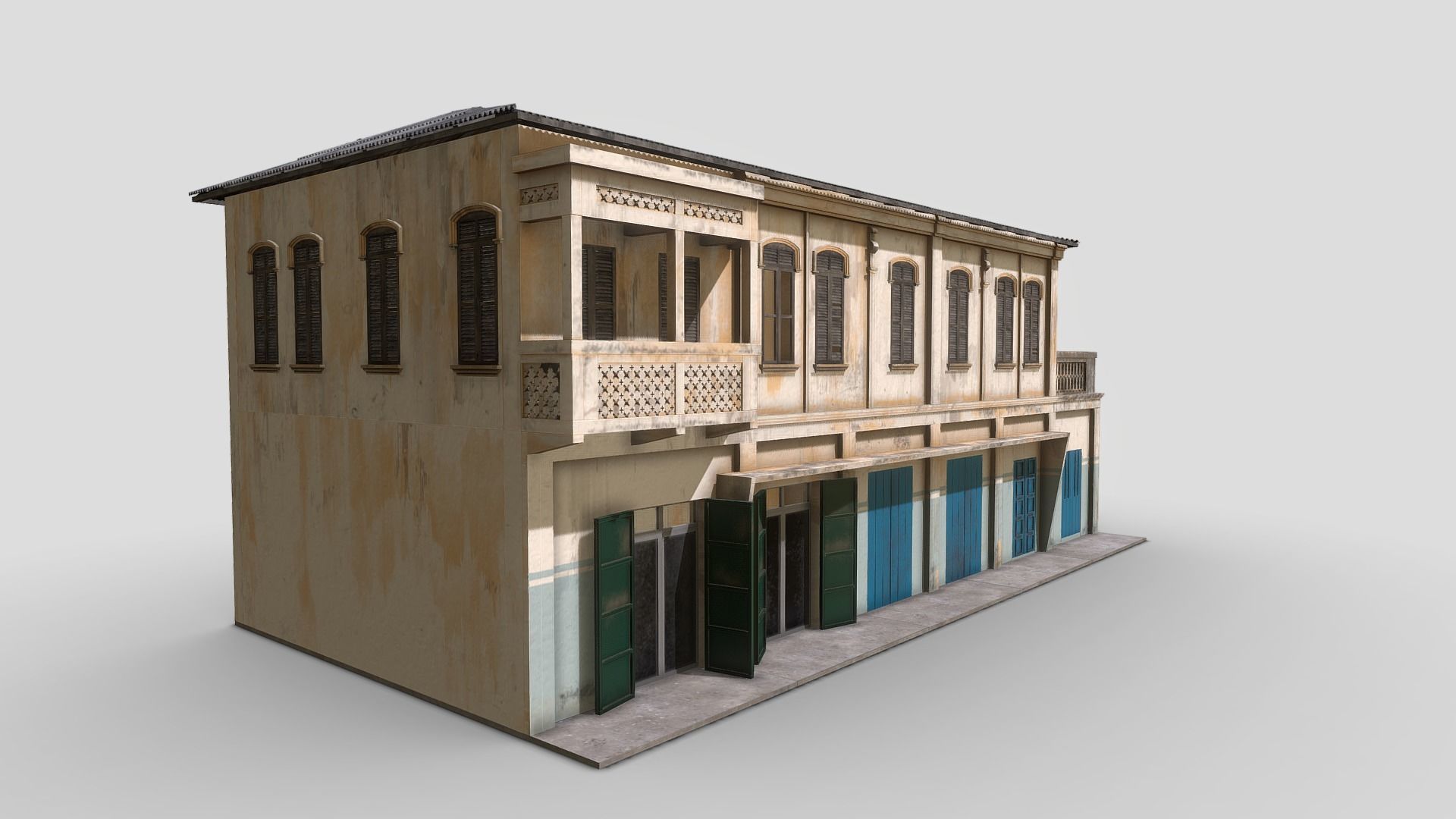 Colonial Building Low-poly 3D model_10