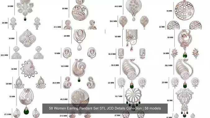 58 Women Earring Pendant Set STL JCD Details Collection 