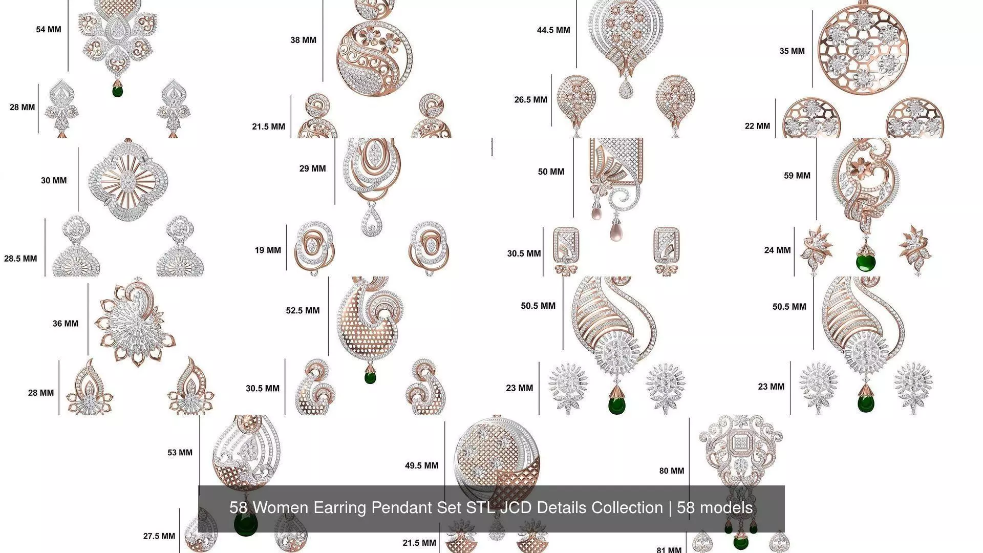 58 Women Earring Pendant Set STL JCD Details Collection _5