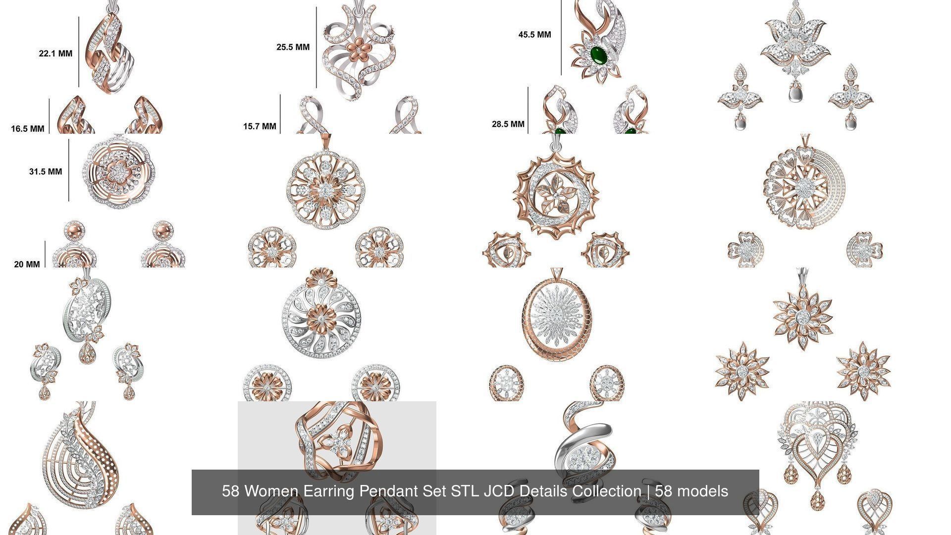 58 Women Earring Pendant Set STL JCD Details Collection _33