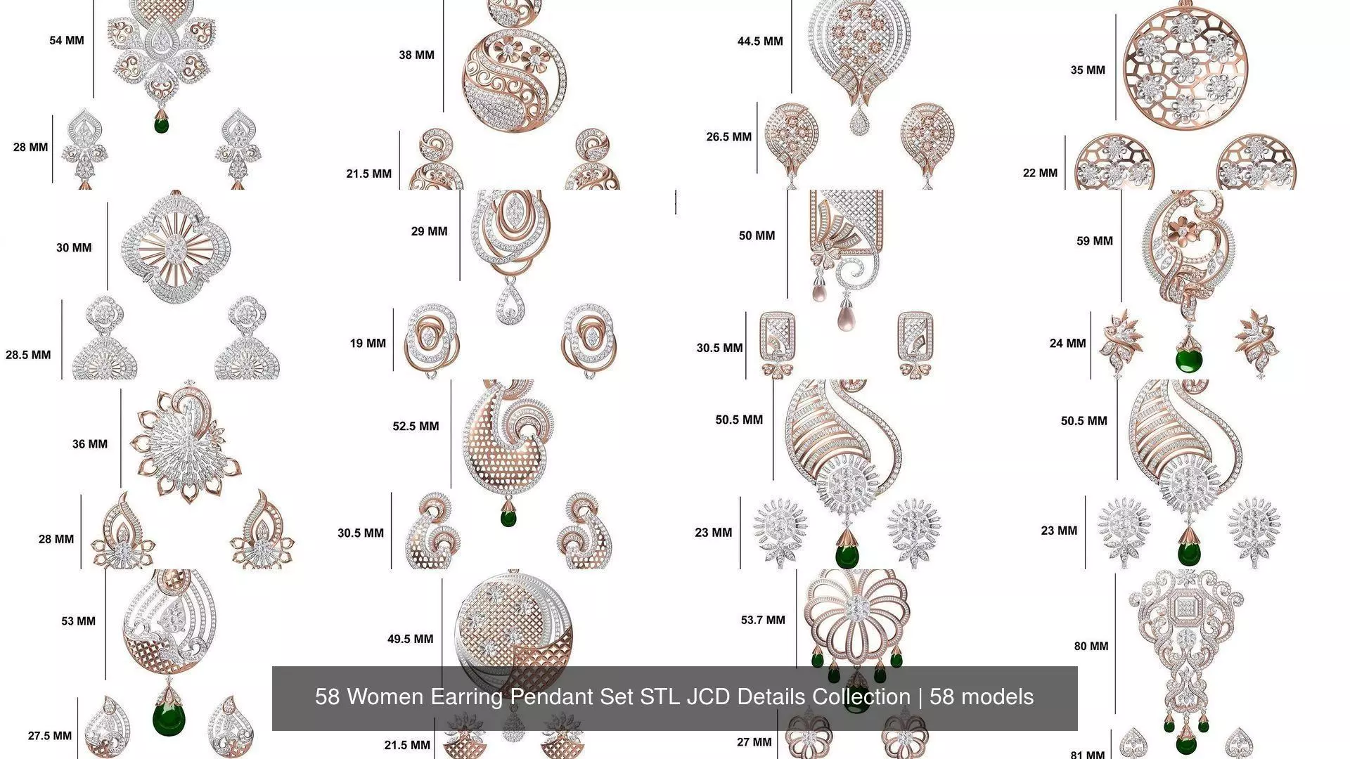 58 Women Earring Pendant Set STL JCD Details Collection _12