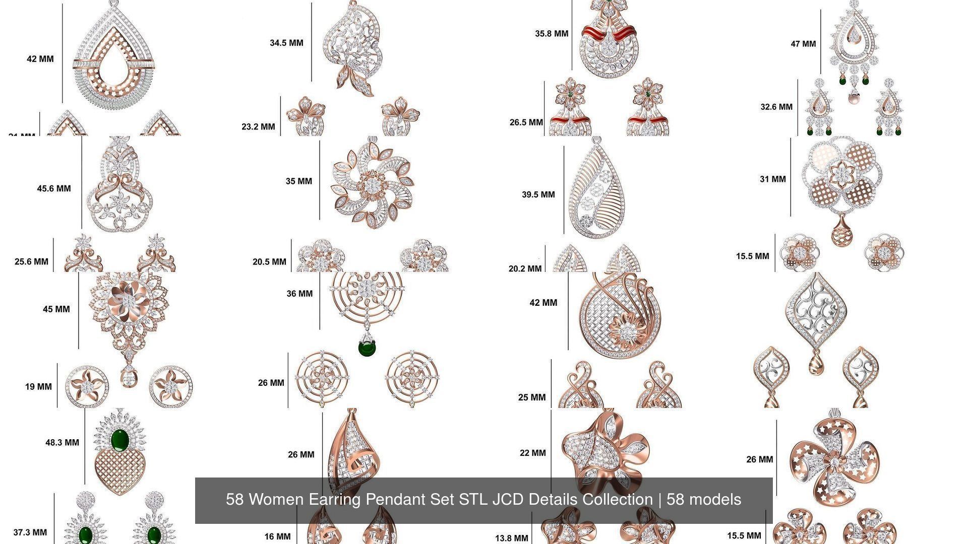 58 Women Earring Pendant Set STL JCD Details Collection _22