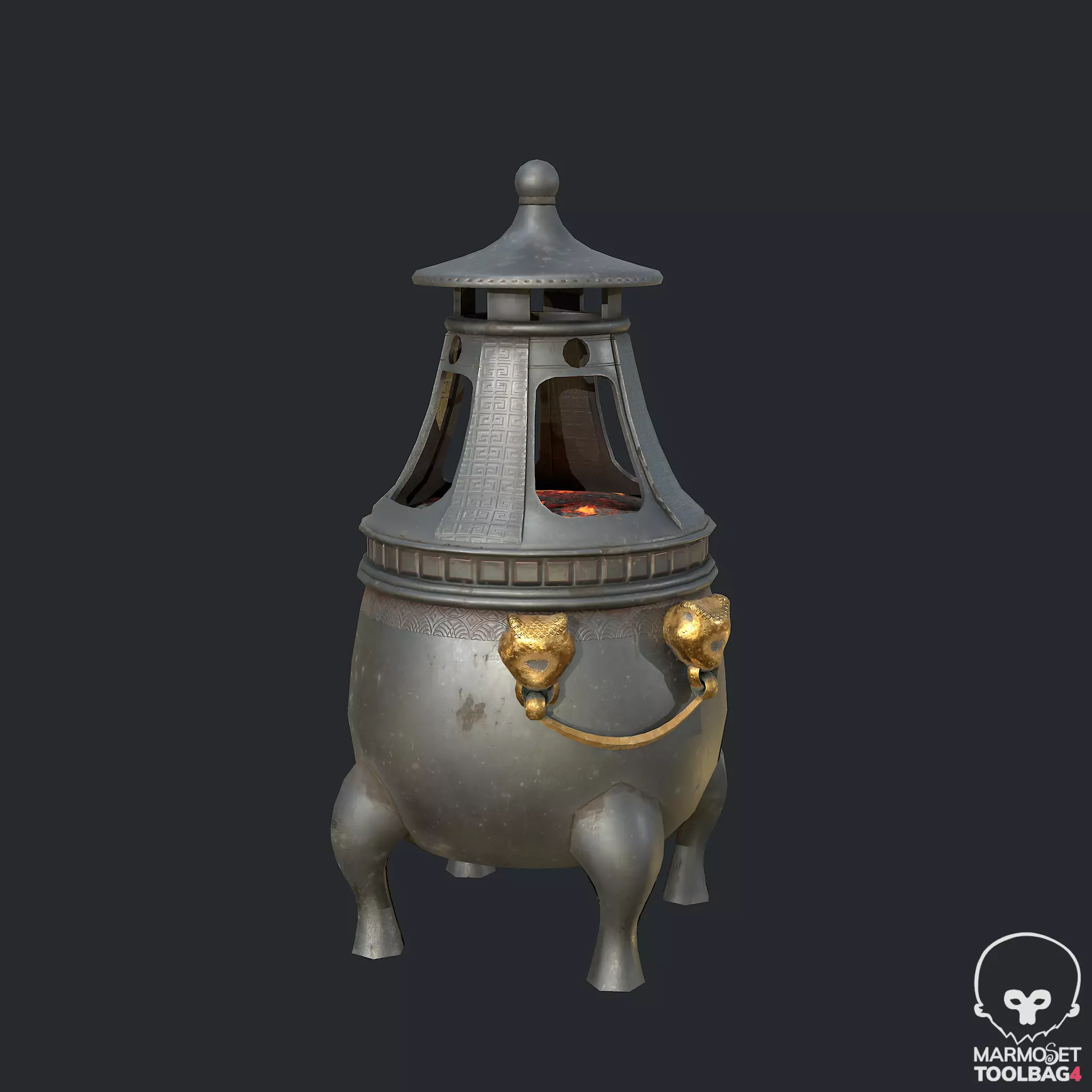 Pbr Copper - Iron Medieval Fire Pit - Fire Place Low-poly 3D model