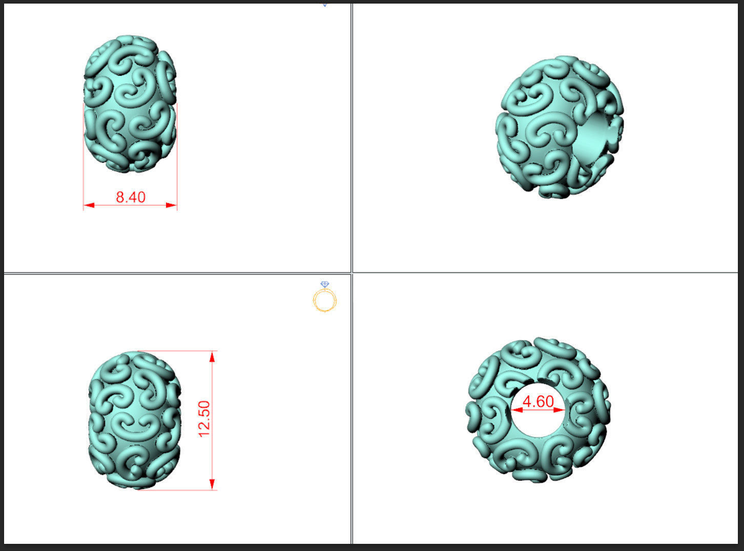 curl pattern charm 3D print model_4