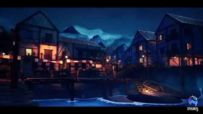 Modular Stylized Village Low-poly 3D model