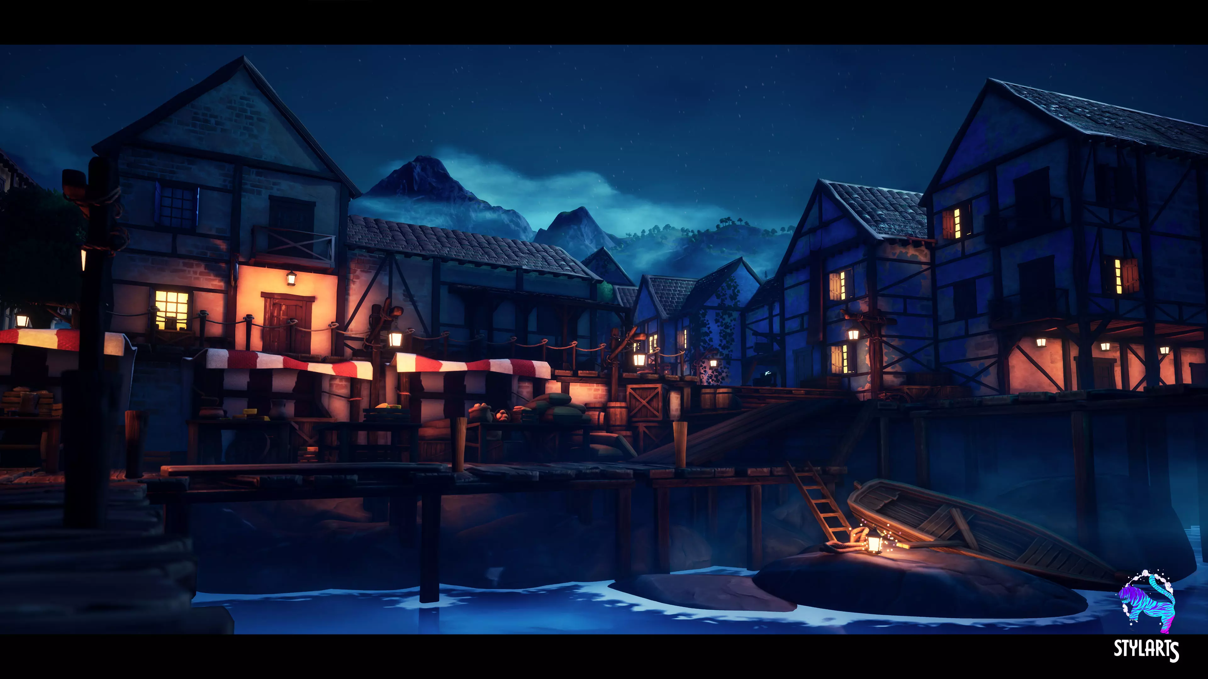 Modular Stylized Village Low-poly 3D model_0