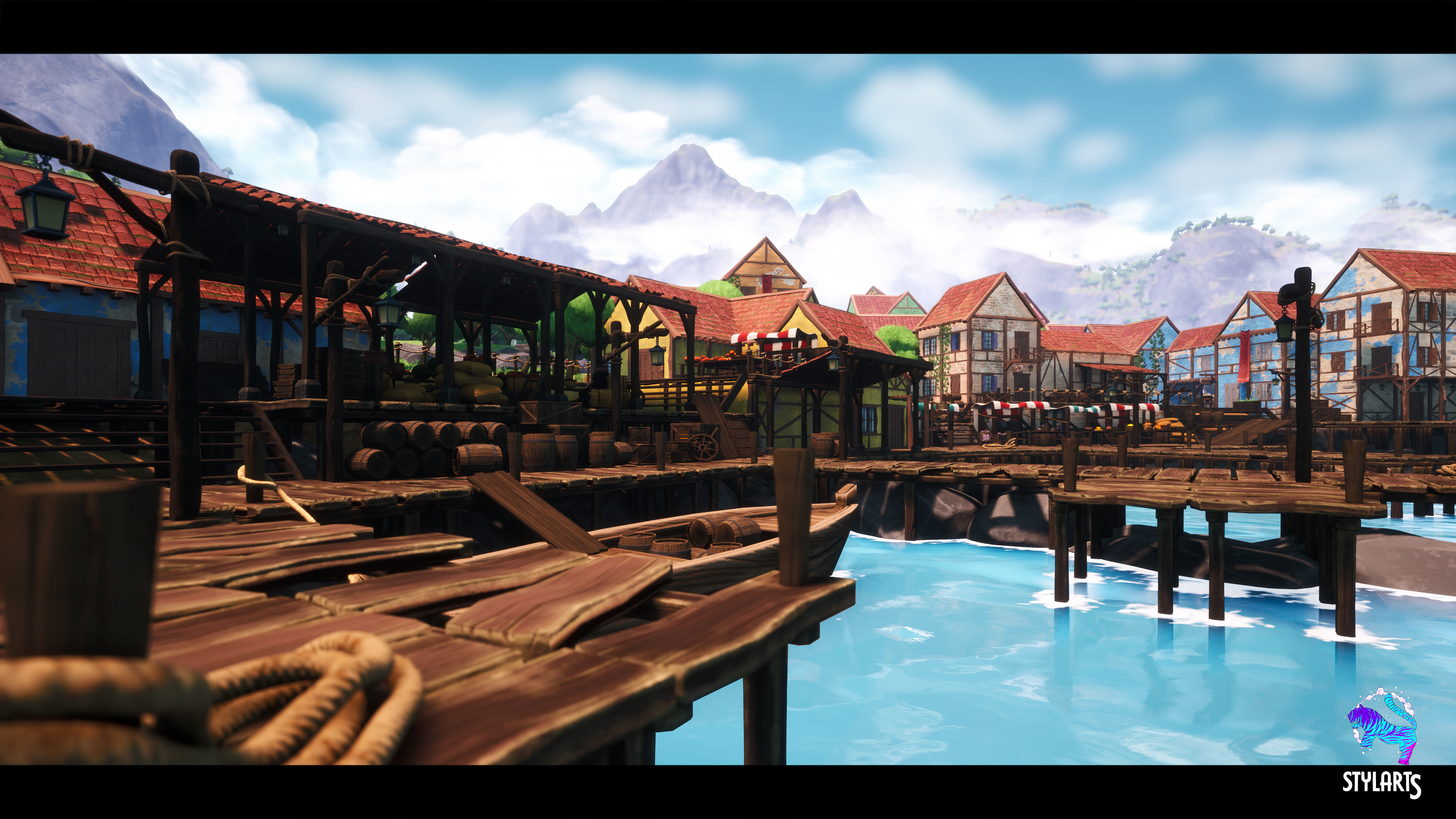 Modular Stylized Village Low-poly 3D model_32