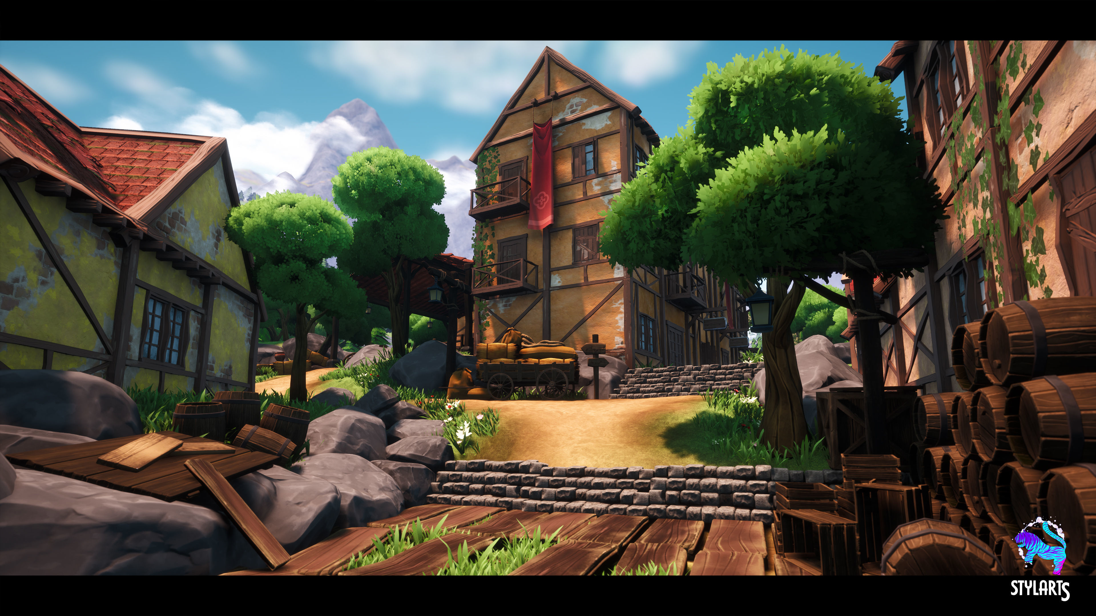 Modular Stylized Village Low-poly 3D model_26