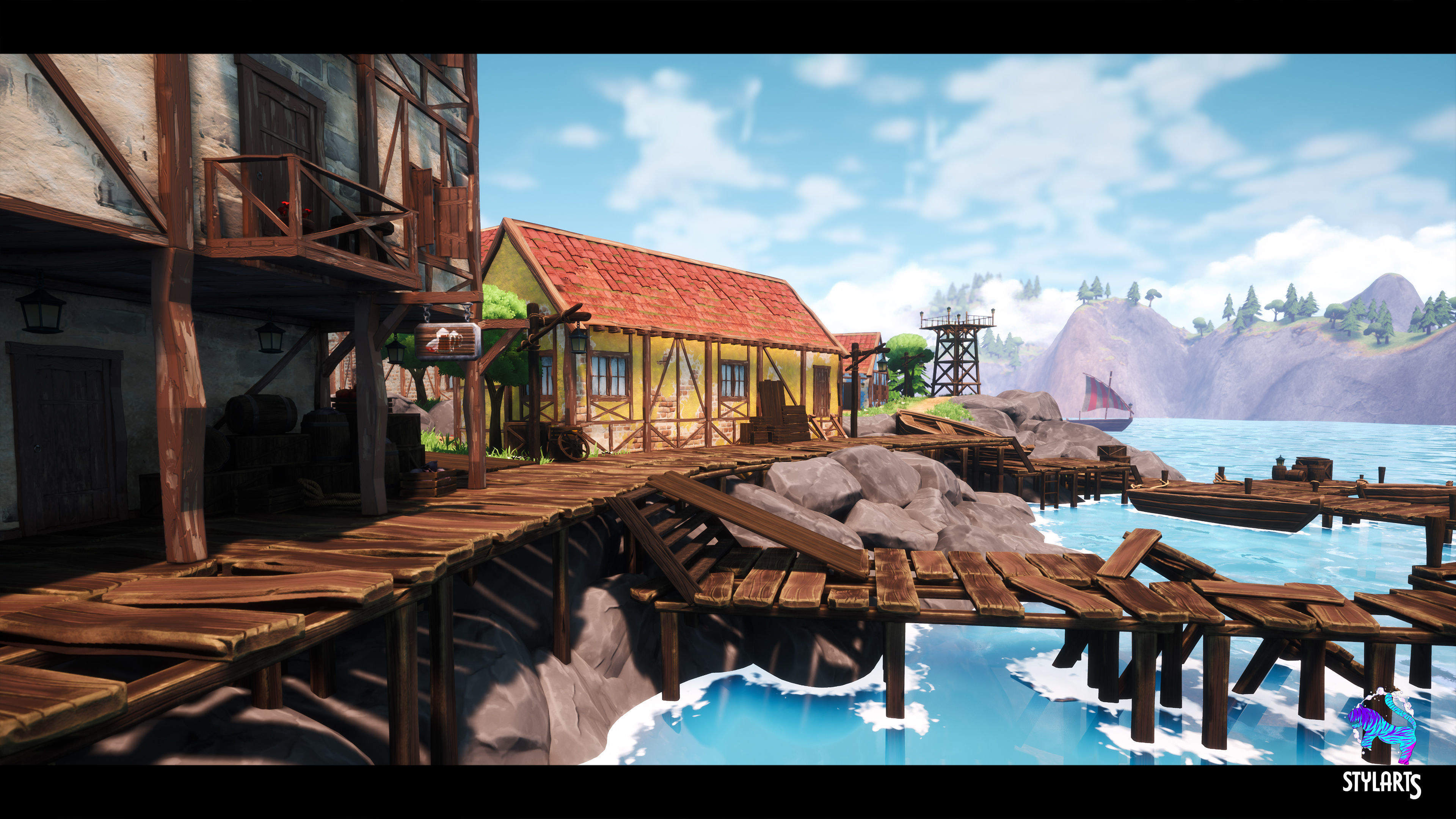 Modular Stylized Village Low-poly 3D model_24