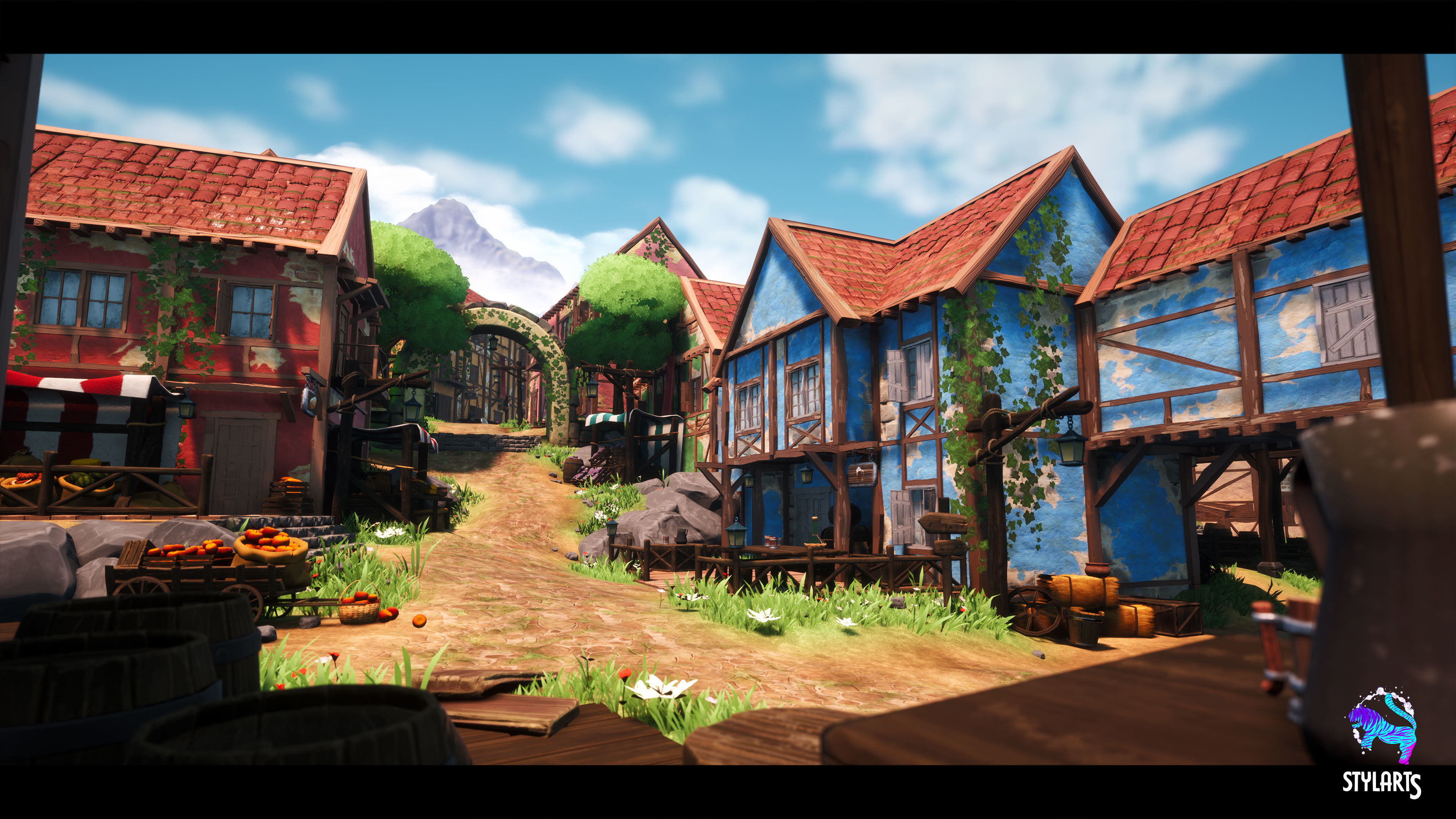 Modular Stylized Village Low-poly 3D model_29