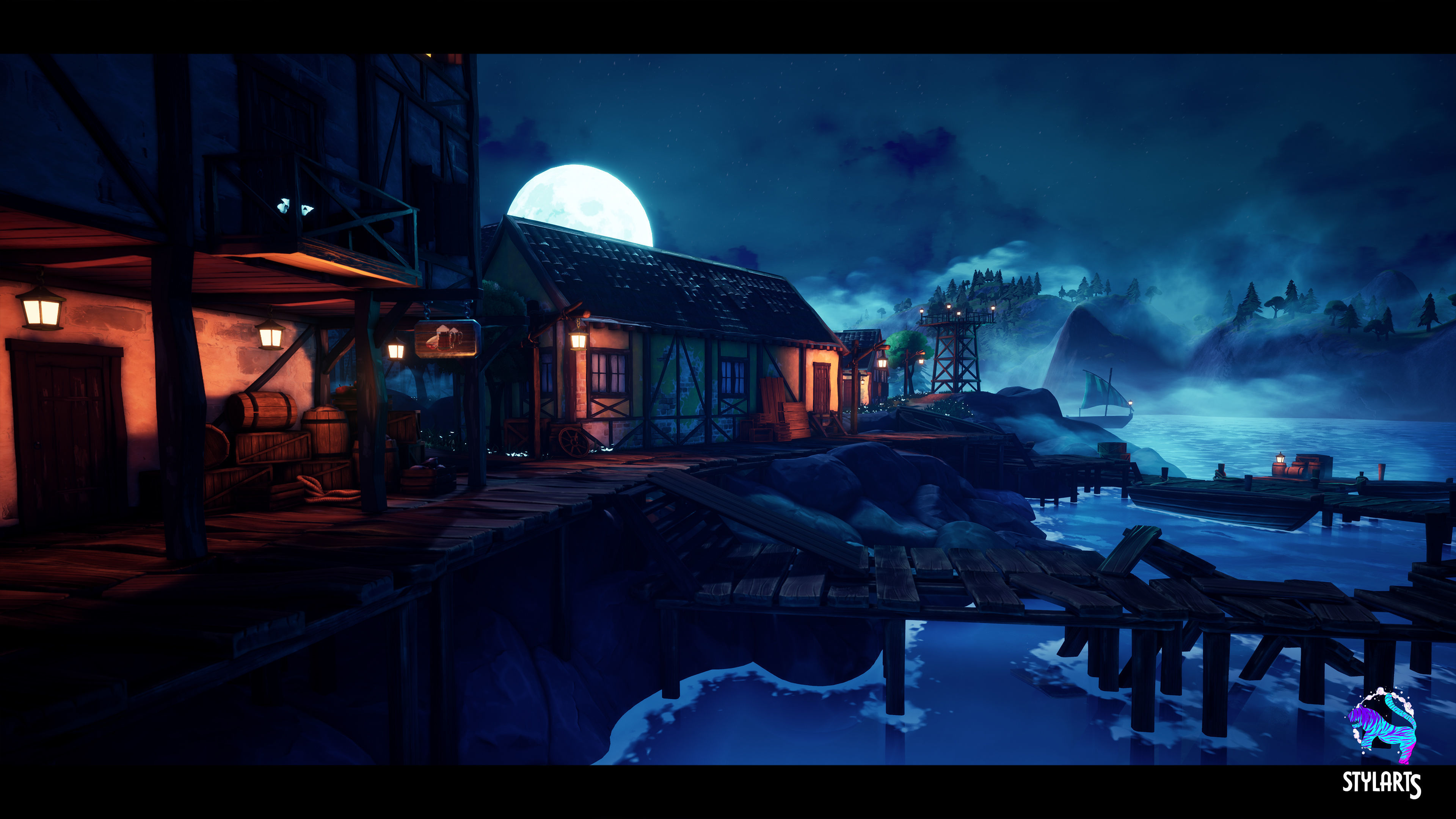 Modular Stylized Village Low-poly 3D model_9